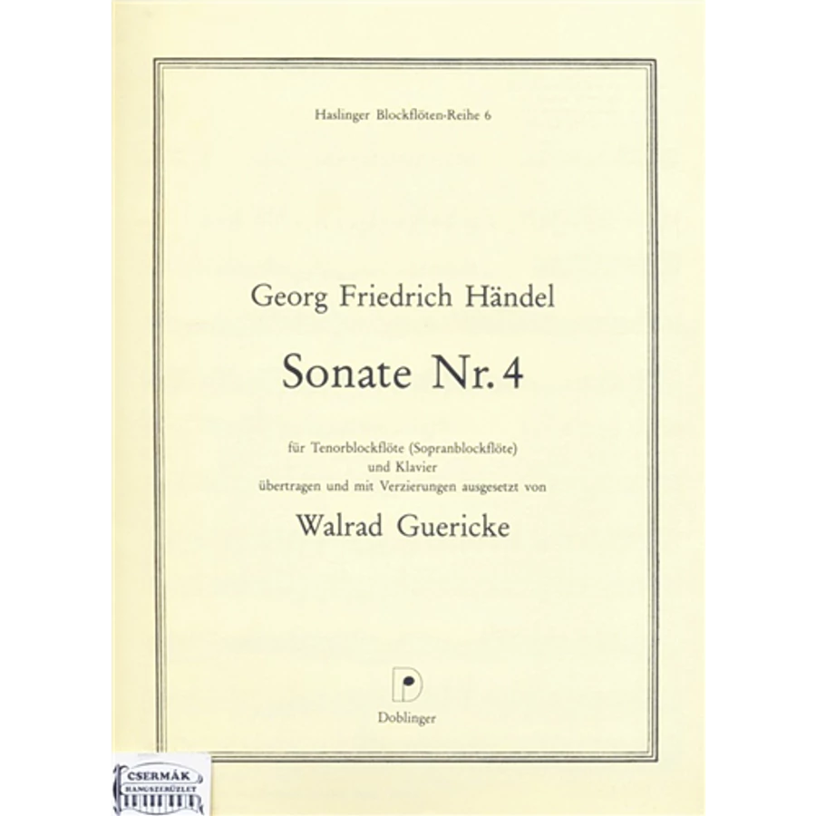 SONATE NR.4. FÜR TENORBLOCKFLÖTE (SOPRANBLOCKFLÖTE) UND KLAVIER